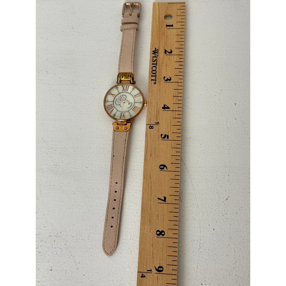 Disney Parks Minnie Mouse Rose Gold Tone Leather Watch Mother of Pearl Dial